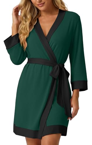 Image of PrinStory Womens Robe Knit Kimono Bathrobe Lightweight Soft Sleepwear Knee Length Lounge Robes