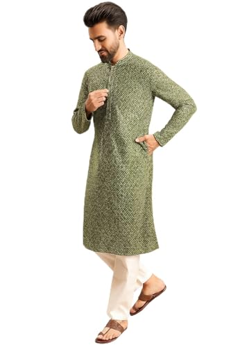 Image of Amazon Brand - Tavasya Men Rayon Blend Geometric Regular Kurta