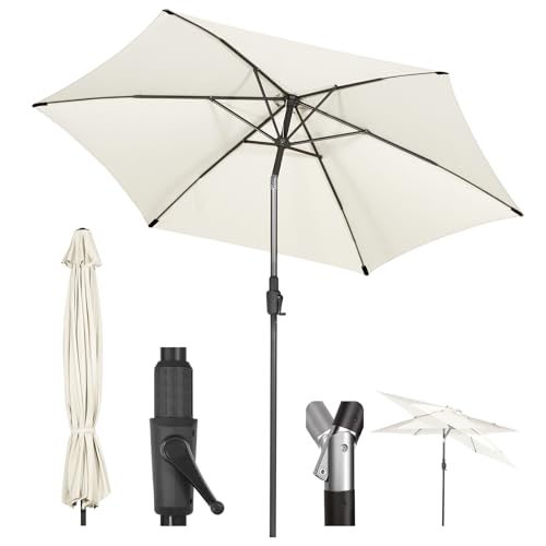 Sekey 270cm Sonnenschirm mit Kurbel und Auto Kippen,Marktschirm für Terrasse,Balkon & Garten,Windfest Stabil UPF 50+,Graubeige,Rund