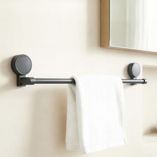 Image of MIORAH Suction Towel Holder for Bathroom - Rust - Free Powder Coated Wall Mounted Towel Rack No Drill Towel Rack Modern Bathroom Accessories Organizer Grey