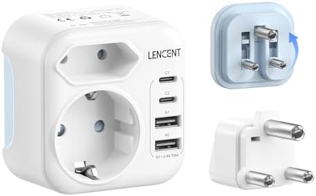 LENCENT Typ D und Typ M Kombi-Reiseadapter Klappbarer Reisestecker | mit 2 USB-C 2 USB-A Anschlüße für Namibia Südafrika Indien Nepal Reisesteckdose Steckdose Stecker Adapter Strom