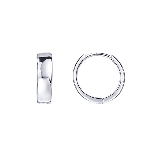 PAVOI Rhodium Plated 925 Sterling Silver Posts Huggie Hoop Earrings for Women - Thick Small Hoops...