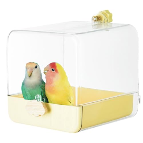 Copfeu Bird Bath for Cage, Cleaning Pet Supplies Cockatiel Bird Clear Spacious Bathtub with Bottom Drawer for Parrots Parakeets, Conures, Quakers, Portable Shower for Most Birdcage (Yellow)