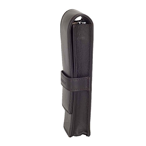 Image of DiLoro Leather Double Pen Case Pencil Pouch Holder for Two Fountain Ballpoint Rollerball Pens and Pencils (Espresso Dark Brown)