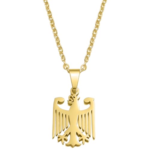 DEFGNOP Deutsche Adler Kette Deutschland Wappen Kette Edelstahl (Gold)