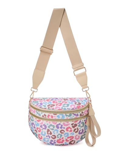 Image of Pure Colour Crossbody Bag Bum Bag for Women,Spacious Purse Fanny Packs Belt Bag,Oversized Bum Bag (Colorful Leopard Print Bum Bag)