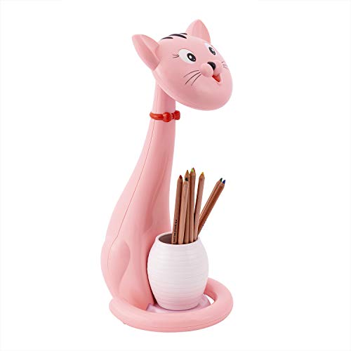 Cat LED Desk Lamp, Kitty Night Light and Pen Holder, Touch Lamp, Kids Decor (Katie)