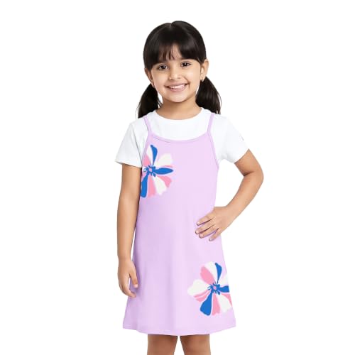 Image of YouGotPlanB Girls 100% Cotton A-Line Printed Dress | Above Knee Length Summer Frock | Soft & Breathable Casual Wear for Girls (Ages 3-14 Years)
