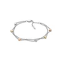 Fossil Women's Sutton Heart Tri-Tone Steel Double-Chain Bracelet, JF02854998, Silver, One Size