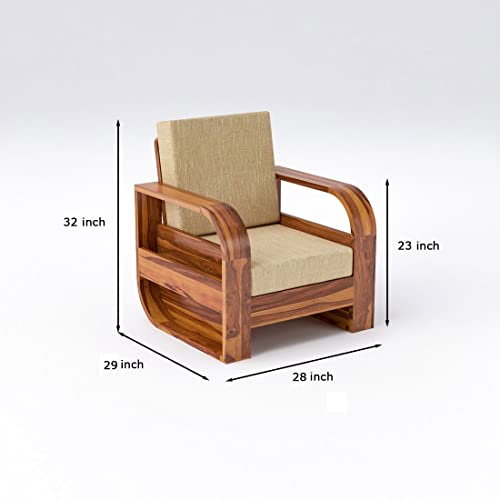 Image of Douceur Furnitures Solid Sheesham Wood 5 Seater Sofa | Five Seater Sofa Set with Coffee Table for Living Room, Cafe, Office | (Honey Teak Cushion Beige)