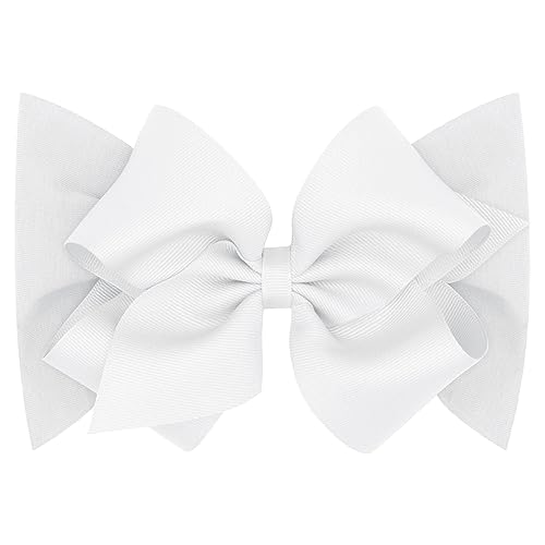 Wee Ones Baby Girls' Grosgrain Bow on Matching Cotton Jersey Headband, Handmade, Newborn 0-6 Months, White