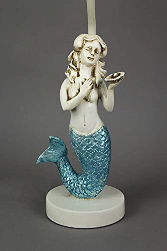 Zeckos Set of 2 Blue Glitter Mermaid Table Lamps Coastal Beach Decor Burlap Shades 22.5 Inches High - Image 4