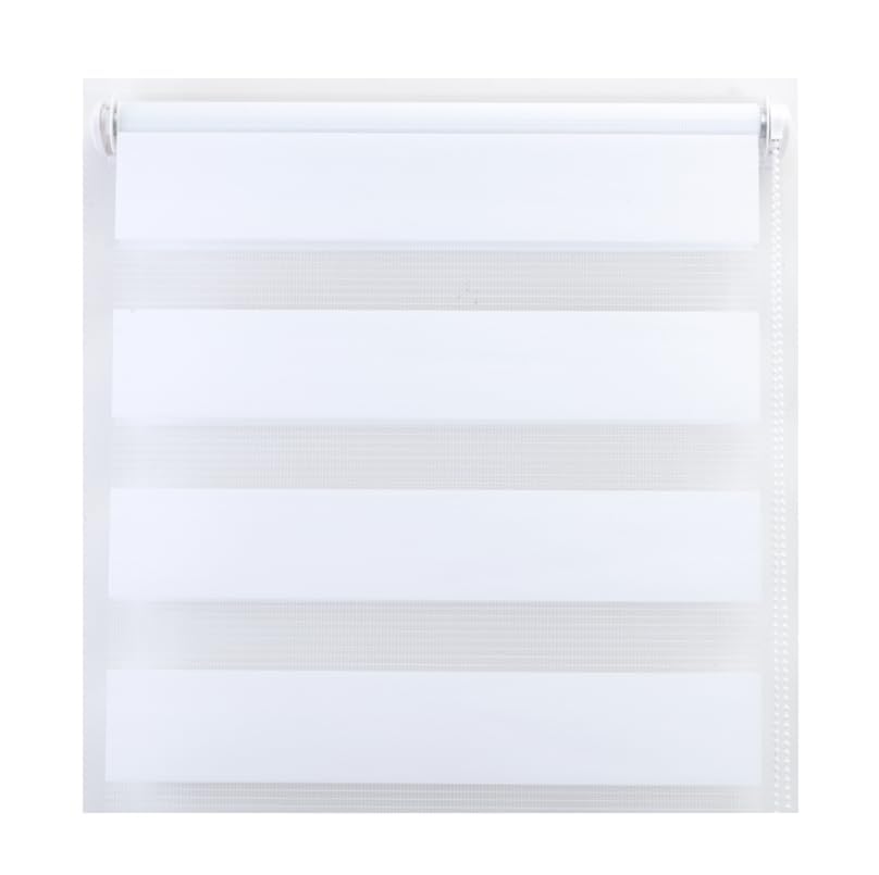 Funky Gadgets Day and Night Roller Blinds Dual Layer Fabric Zebra Blind Translucent or Blackout Vision Roller Shades No Drill Blinds Curtains for Windows and Doors White, 213W x 210H cm — image 1