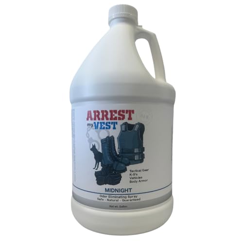Arrest My Vest Military Grade Odor Eliminating Spray for Body Armor, Tactical Gear, and K9 Equipment. Safe on All Ballistic Vests, Fabrics, & Police Gear - Midnight Fragrance - 1 Gallon Bottle