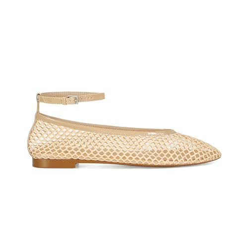 Image of Wnshonzy Mesh Ballet Flats for Women Round Toe Buckle Strap Fishnet Mary Jane Flats Comfy Casual Office Womens Summer Flats Shoes