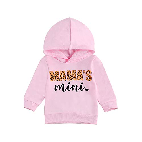 Vohawsa Baby Boys Girls Mama's Mini Hooded Sweater Shirt Long Sleeve Sweatshirts Pullover Letter Top Blouse Fall Winter Clothes (Mama Mini-Pink#2, 2-3T)