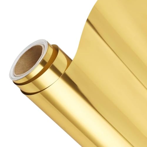 Image of Gold Foil HTV Rolls | Heat Transfer PU Film for Shirts | 20 x 40 Inch Iron-On Material | Compatible with Cricut & Cameo | Easy Cut & Weed for Heat Press Designs