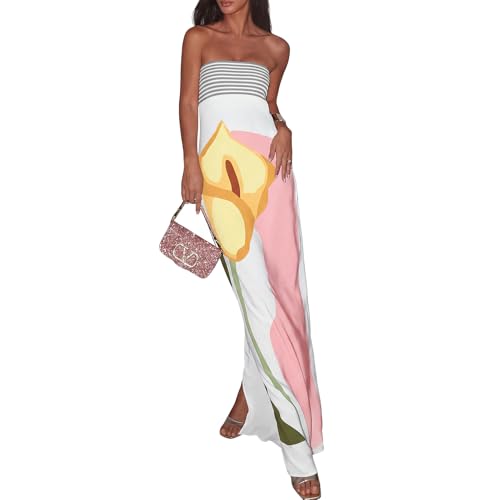 Image of Zwirelz Women Strapless Maxi Dress Boho Floral Print Flowy Long Tube Dress Off Shoulder Loose Beach Sundress