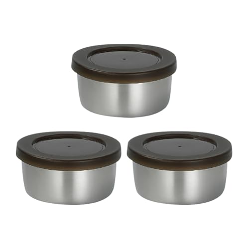 3 Stück 290 ml kleine Edelstahl-Schalen mit Deckel, unzerbrechlich, Snack-Lebensmittelbehälter, Salatdressing-Behälter, runde Metall-Lunchbox, Dip-Soßenschalen mit Deckel, für Nüsse, Früchte