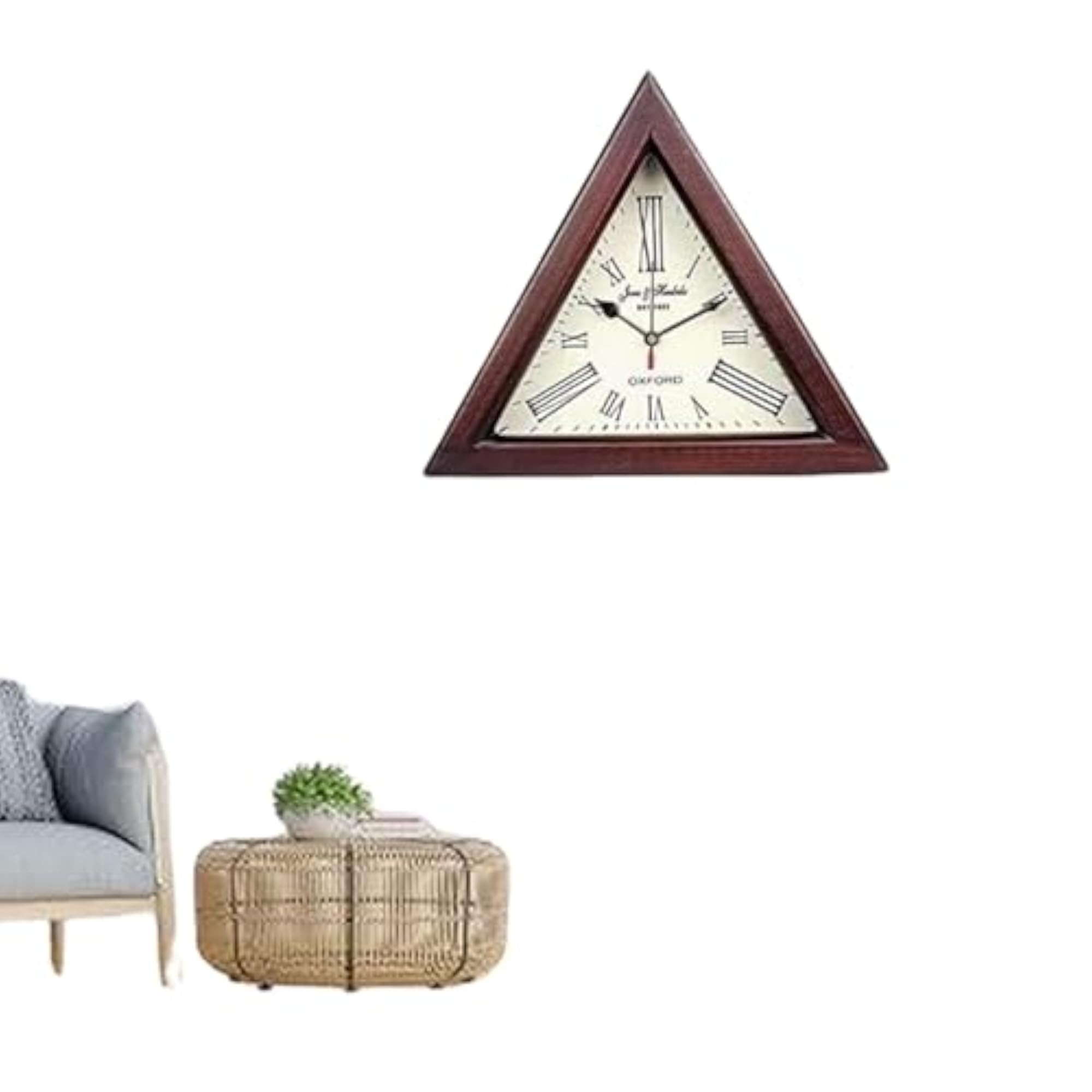 Wooden Triangle Wall Clock, Decorative Wall Mounted Clock