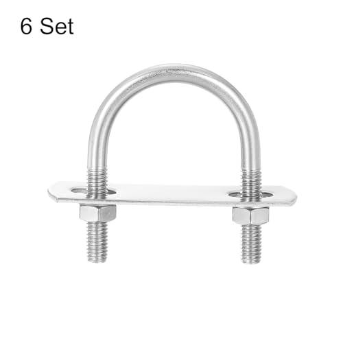 Image of uxcell Round U-Bolts, 6 Sets 35mm(1.38 inch) Inner Width 53mm Length M6 304 Stainless Steel U Clamp Bolt with Nuts and Plates, for Boat Trailer