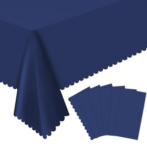 Image of NatNarr 6 Pcs Navy Blue Plastic Tablecloths, Scalloped Blue Table Cloth