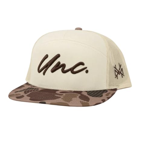 The Mad Hatter Men & Womens Trucker Hat Premium Embroidered Adjustable Snapback for Everyday Wear (UNC - 7 Panel Duck Camo/Natural)