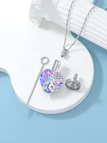 OCJ Heart Rose Flower Urn Necklace for Ashes Women Birthstone Cremation Necklaces Sterling Silver Memorial Cremation Jewelry Gifts3