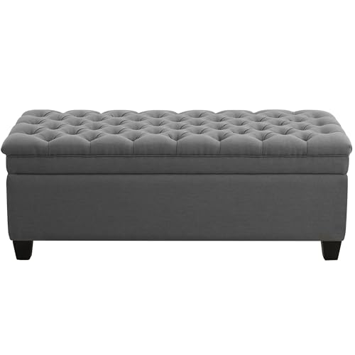 Image of WUTUTUEE 50 inch Fabric Storage Ottoman Bench, Upholstered Rectangle End of Bed Storage Ottoman Tufted Living Room Bedroom Bench with Safety Hinge, Solid Wood Legs, Loads 500 lb(Dark Grey)