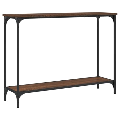 Mesa consola de entrada para pasillo y salón con patas ajustables marrón efecto roble 7