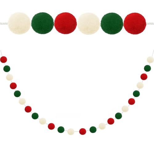 1 pacote com guirlanda de pompom de Natal, linda bola de feltro para pendurar vermelha, branca e verde, enfeite de cordão, decorações de Natal para árvore interna, sala de casa, artigos de festa de