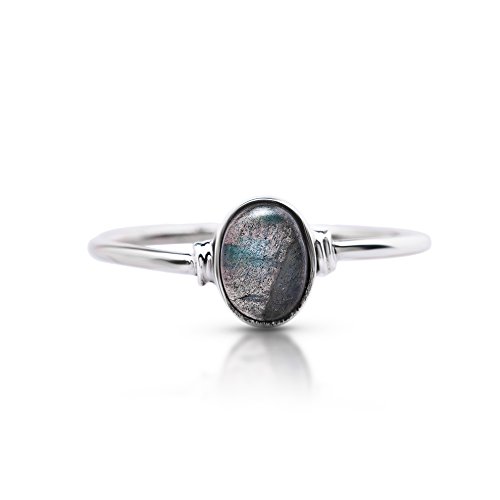 Koral Jewelry Labradorite Oval Stone Delicate Ring 925 Sterling Silver Vintage Boho Chic US 5 6 7 8 9 (5)