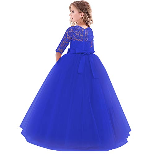 Image of Girls Flower Vintage Floral Lace 3 /4 Sleeves Floor Length Dress Wedding Party Evening Formal Pegeant Dance Gown