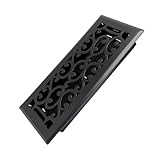 Howeall 4x10 Inches Heavy Duty Walkable Floor Register - Easy Adjust Air Supply Lever Decorative Floor Vent Covers - Savannah Design Vent Covers for Home - Matte Black