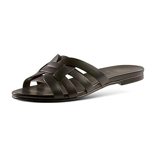 JATAREA Slip-On Flat Leather Slides for Women | Two Strap Open Toe Beach Sandals - BOJRA & ABANTI