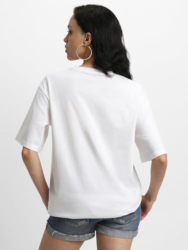 Image of JUNEBERRY Pure Cotton Oversized Baggy Fit Half Sleeve Drop Shoulder Plain Solid Round Neck T-Shirt for Women (Available in Black, White, Lilac, Cork, Maroon, Royal Blue, Swan White, Soap Nut Colors)