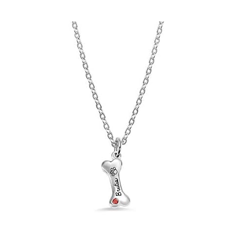 Dog Bone Necklace Personalised Engraved Pet Name & Birthstone for Women Girl - Sterling Silver Paw Print Charm Necklace Gift for Pet Lover Cover