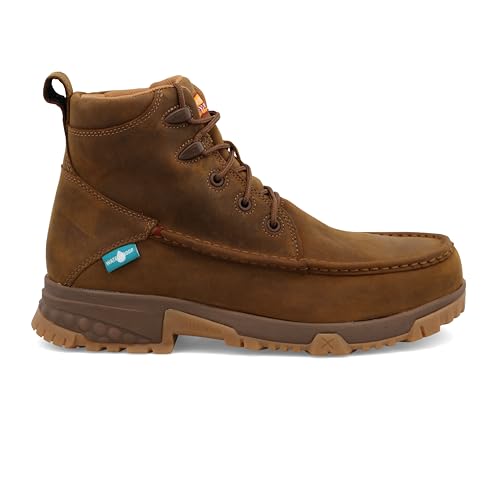 Twisted X Men's 6" Work Boot, Moc Toe Nano Toe with CellStretch, Distressed Saddle, 12 W4