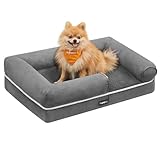 Feandrea Orthopedic Dog Bed, Dog Sofa with Sides, Removable Washable Cover, 76 x 51 x 18 cm, Non-Slip Bottom, Light Grey PGW074G02