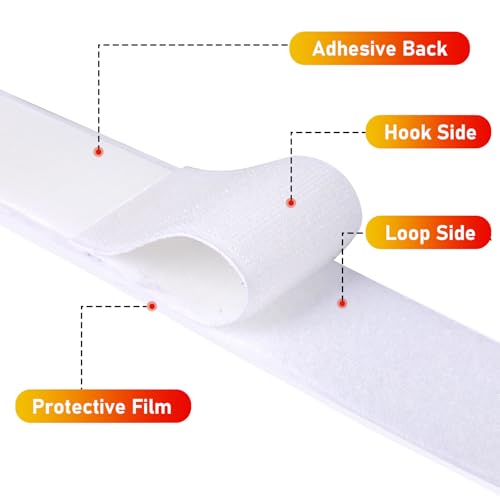 Image of 20Ft *3 Inch Hook and Loop Tape with Adhesive Back, Heavy Duty Double Sided Adhesive Strips, Strong Sticky Strips Roll for Home /Office /School /Car, White