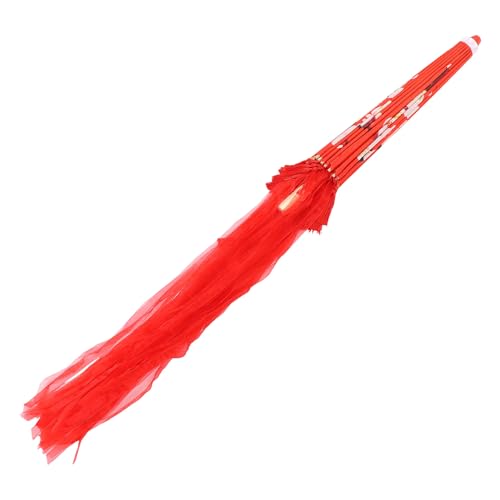 OUNONA Paraguas Japonés Decorativo de Seda Roja Estampado de Ciruelo Diámetro 82 CM para Fotografía Festivales y Escenarios Paraguas Clásico Tradicional Flecos Rojos