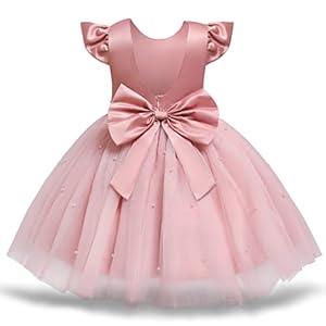 NNJXD Girls’ Tulle Flower Princess Wedding Long Sleeve Dress for Toddler and Baby Girl Gown
