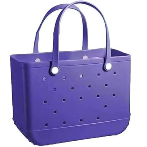 3 Sizes Rubber Beach Bag Rubber Travel Bags - Large/Medium/Small Waterproof Travel Totes Sandproof Handbag Lightweight (purple, Medium)