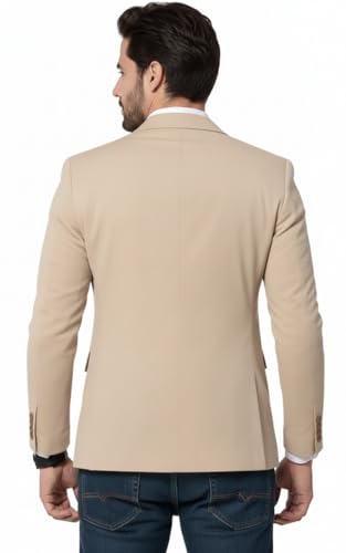 Image of Men's Beige Blazer, Single Button, Formal Casual Wear, Slim Fit