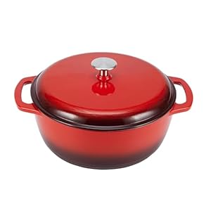 Amazon Basics Rund Bräter Schmortopf aus emailliertem Gusseisen, 6.9 l, Rot