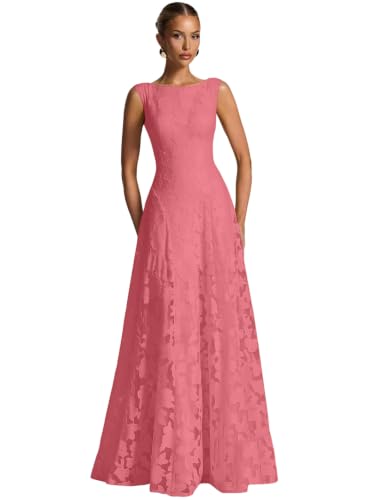 Hot Pink Prom Dress Plus Size Sleeveless Floral Bridesmaid Dresses