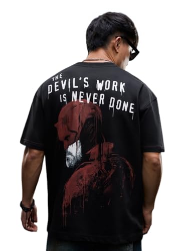 The Souled Store Daredevil Hornhead Black Graphic Cotton Oversized Tee - Image 2