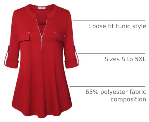 Image of Bulotus 3 /4 Length Sleeve Womens Striped Tops Zipper V Neck Collared Blouses Business Casual Tunics 2026 Spring Trendy