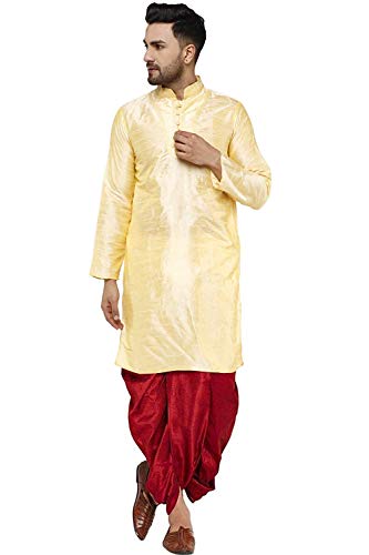 Kurta Dhoti de mezcla de seda exclusivo traje formal oro para hombre talla 40
