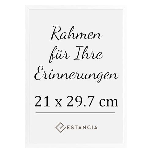Estancia Weißer Bilderrahmen aus Kiefernholz 21x29 7 cm (A4) mit Bruchsicherem Acrylglas | Moderner Holzbilderrahmen Din A4